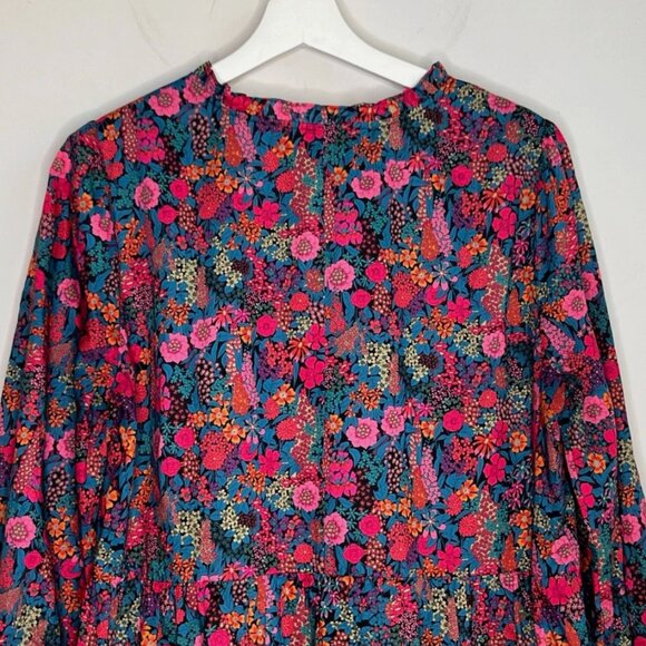 J. Crew Liberty Ciara Floral Print Tiered Popover Mini Dress Multi Womens Size L - Picture 8 of 9